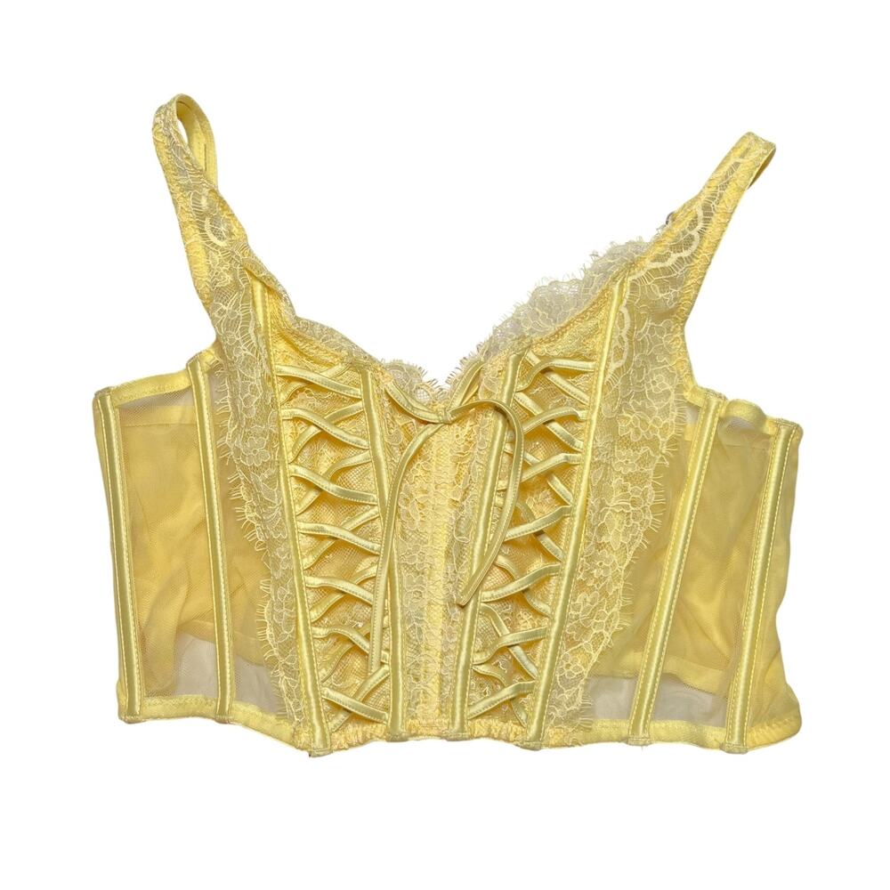 Victoria's Secret Lace-Up Corset Bra Top Lemon Size Large